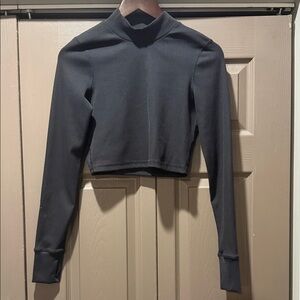 Aerie Black Ribbed Mock Neck Crop Top